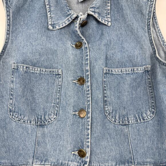 Vintage Rafaella Denim Dress Button Front Sleeveless Cotton Size 6 Cottagecore - Picture 9 of 9